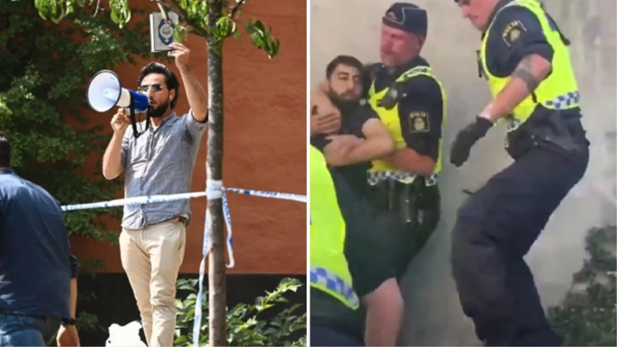 İsveç’te cami önünde Kur’an-ı Kerim yakan provokatöre taş atmak isteyen şahsa polis müdahale etti