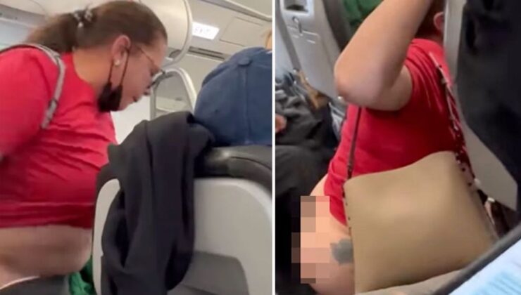 Herkesin içinde pantolonunu indirip tuvaletini yapmaya çalışan kadın uçağı birbirine kattı